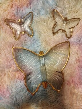Vintage 1950/60 Jeanette Butterfly Candy/Snack Dish Set With Gold Trim 3 Piece